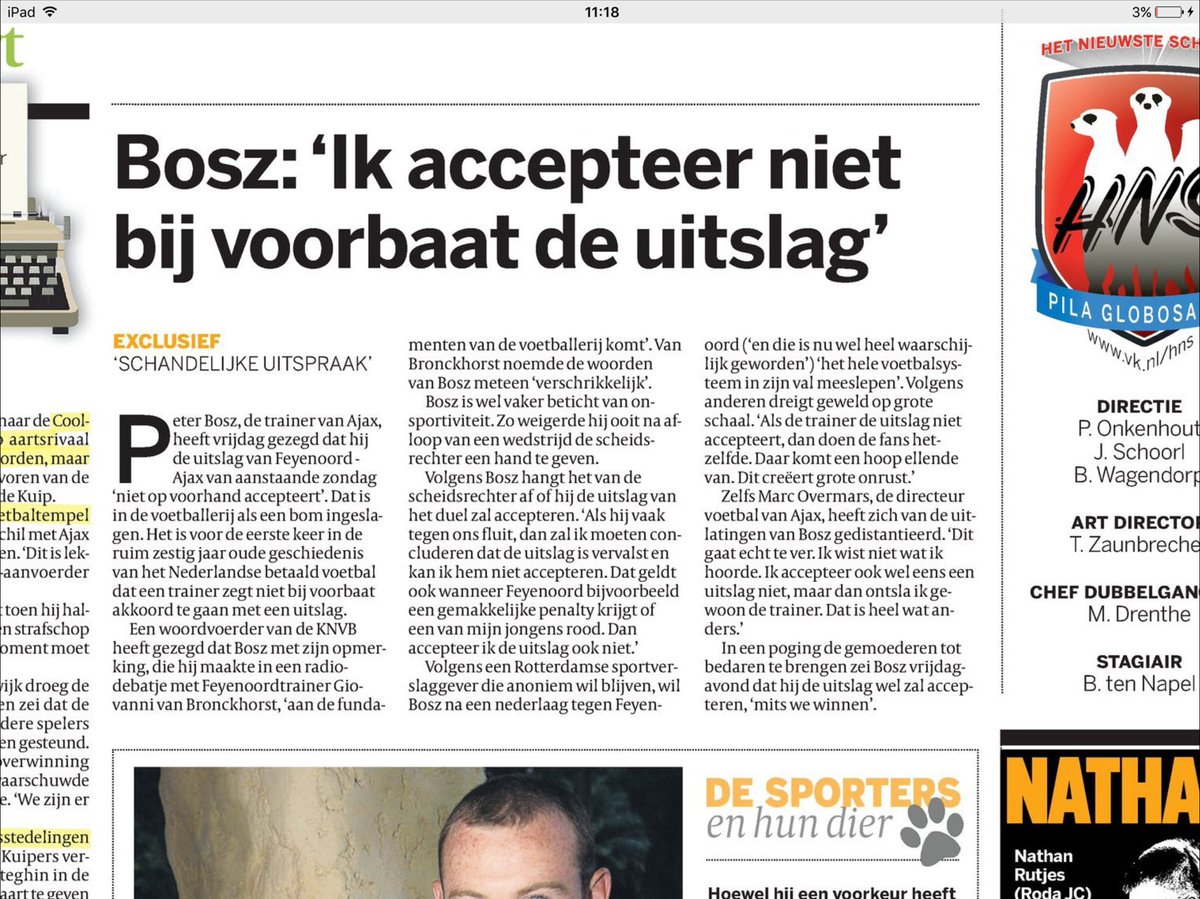 Bosz: 'Ik accepteer niet bij voorbaat de uitslag' Bron: <a href="/volkskrant/">de Volkskrant</a> #FEYaja