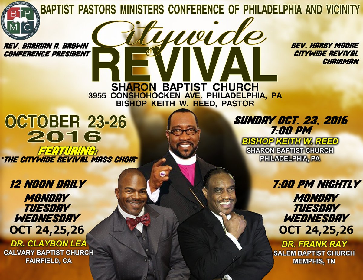 PEKBAssociation's tweet photo. Citywide Revival Tonight! @theSBCphilly @bishopkeith is the Revivalist this evening! See you there! #powerfulpreachers https://t.co/6unBghmHrX