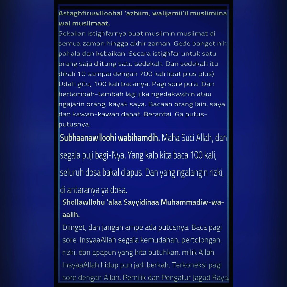 Aref42443's tweet photo. Baca 3 bacaan ini Pagi-sore masing-masing 100 kali https://t.co/7FjnstKLc4