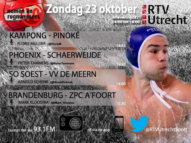RTVUtrechtSport's tweet photo. Veel sport op deze zonnige herfstmiddag, met hockey, bekervoetbal en waterpolo!
Vanaf 14 uur op Radio M! #KamPin #PhoSch #SoeMee #BraAme https://t.co/odjjsngwWc