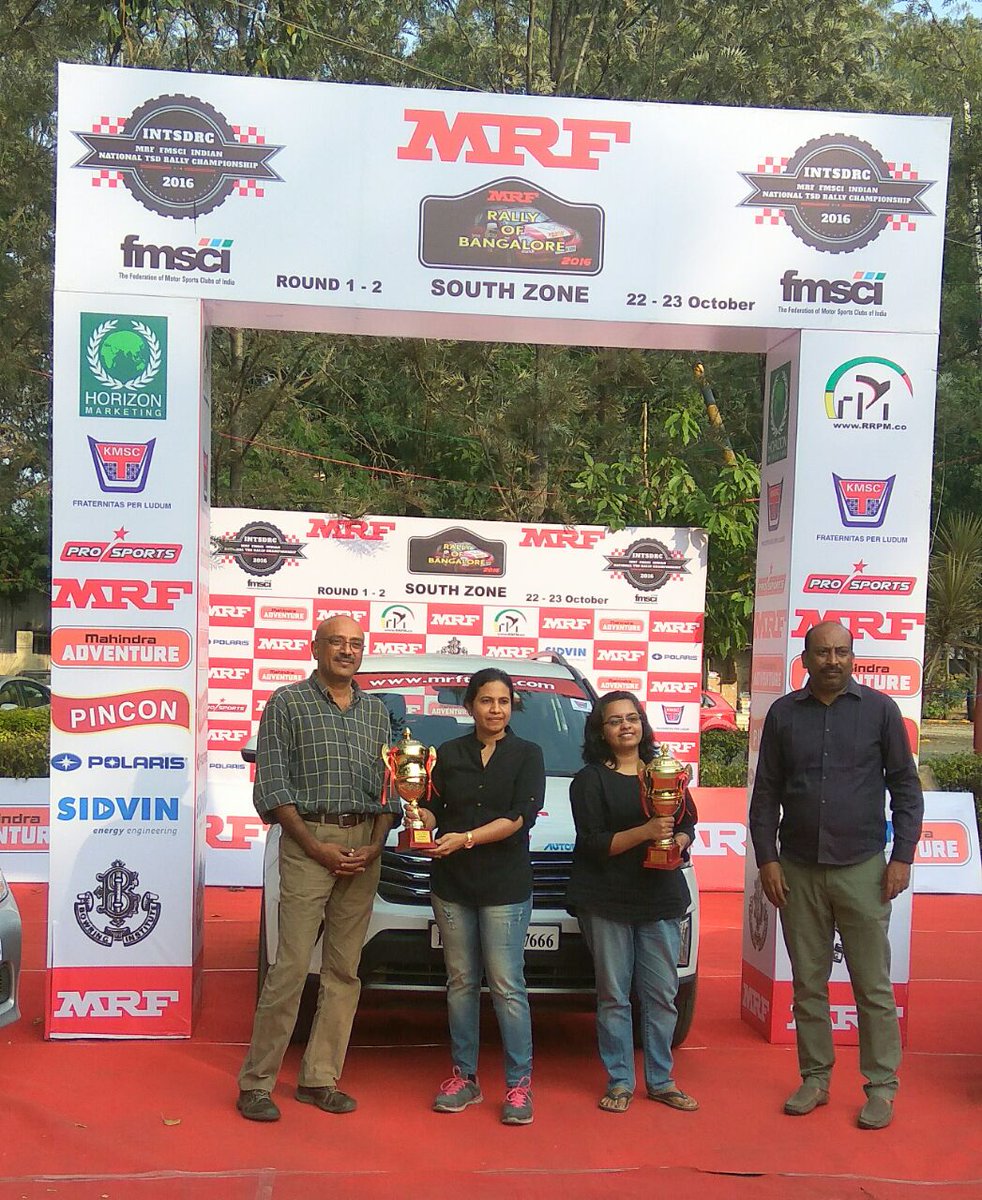 RRPM_Kolkata's tweet photo. Look who made it to the winners position again in the Coupe des Dames category - Malathi Bhavani and Sunita Suresh. #MRF #RallyofBangalore https://t.co/DomgF8AwKD