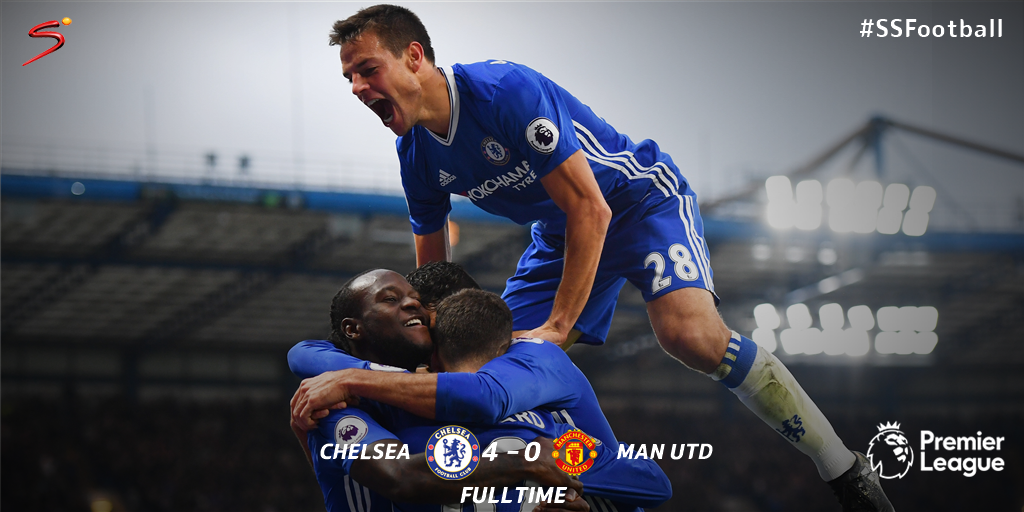SuperSportTV's tweet photo. #CHEMUN - RESULT:

Chelsea were simply sublime as they smashed Man Utd at the Bridge with goals from Pedro, Cahill, Hazard and Kante. https://t.co/Nab0uXX7Ry