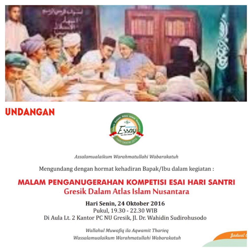 Kegiatan malam inagurasi bakal dimeriahkan dg teater sarung dan bazar buku. <a href="/esaisantri/">Esai Hari Santri</a> <a href="/nu_online/">NU Online</a> <a href="/infoGRESIK/">info GRESIK</a> <a href="/TIMES_indonesia/">TIMES Indonesia</a> <a href="/KabGresik/">Gresik</a>