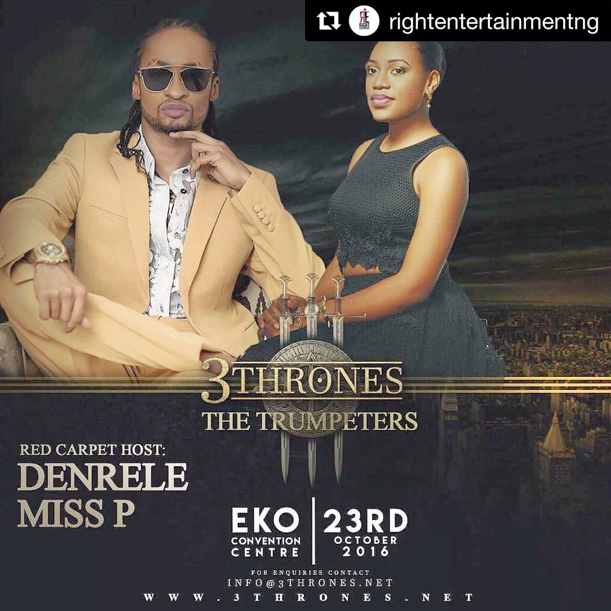 DENRELE_EDUN's tweet photo. Gona b a TRUMPETER headlinin d REDCARPET at d @3ThronesNG @TheViralExpo #3ThronesConcert #3ThronesNG xtravaganza TONITE!
Bring ur CRAZE cum! https://t.co/quGvBGW8hK