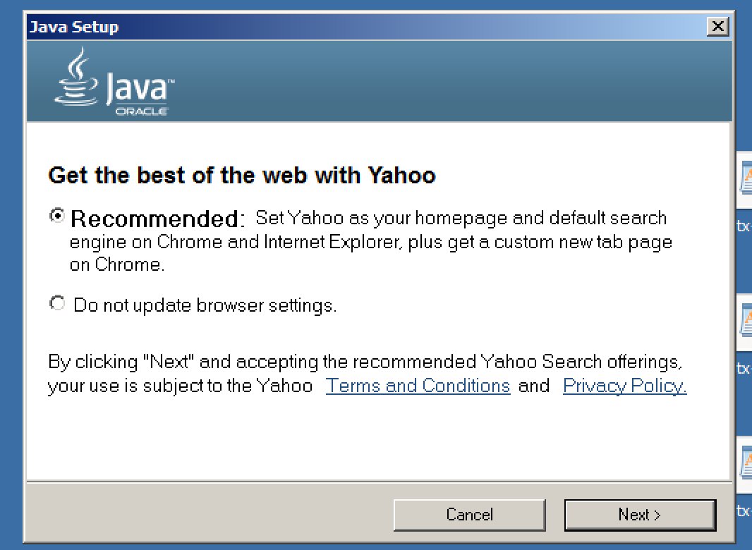 andrus_a's tweet image. &quot;set yahoo as your home page and search engine&quot;. Seriously, Oracle? #javaupgrade