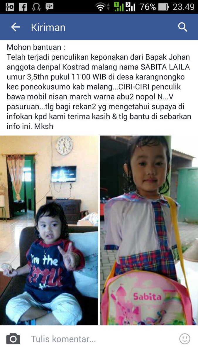 Sonnytrooper's tweet photo. @e100ss hati 2 khususnya yg punya anak kecil di malang lagi marak penculikan https://t.co/wWcsjbSYmt