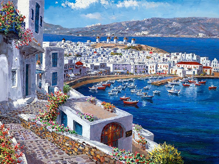 Sung Sam Park 'Mykonos Harbor' #landscape #painting