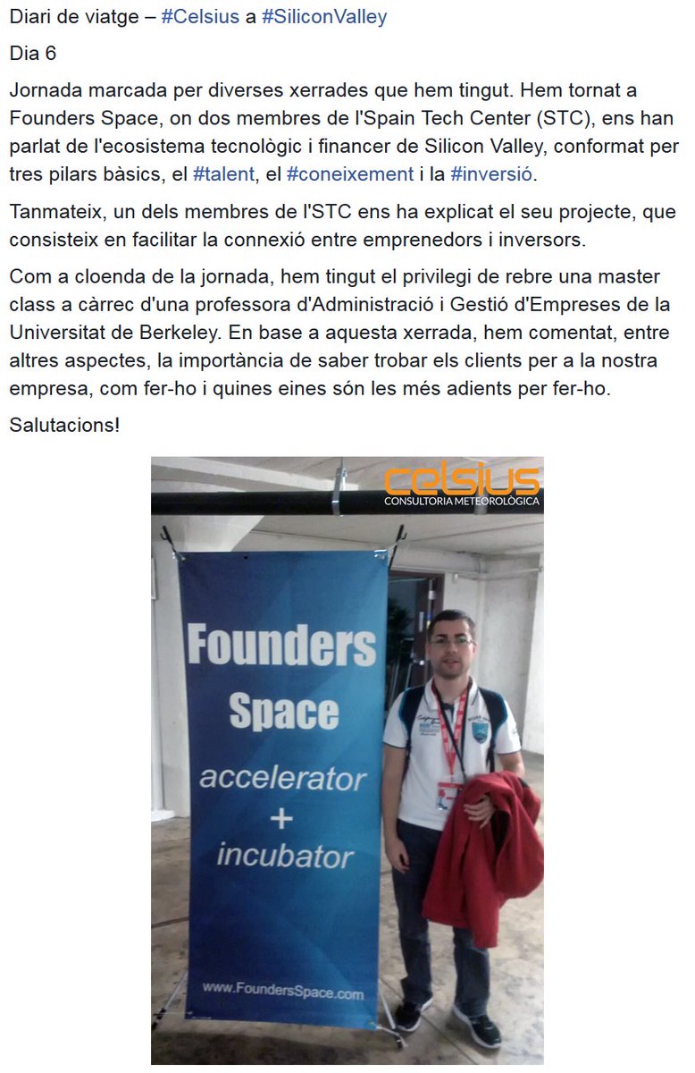 celsiusmeteo's tweet photo. Dia 6 de #Celsius a #SiliconValley. Xerrada de @SpainTC i #MasterClass impartit per personal de la @UCBerkeley al @FoundersSpace. #YUZZsfo https://t.co/JOf4lslVgH