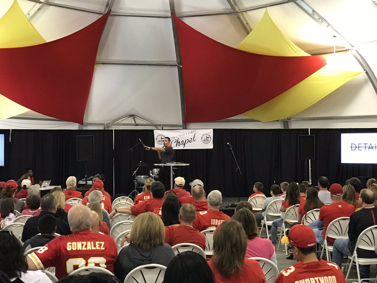 billchapin's tweet photo. FCA Faith &amp; Family Chapel at Arrowhead. Chiefs Chaplain @philkelley preaching God's word prior to the game. #ChiefsKingdom https://t.co/tQBRAPUMoT