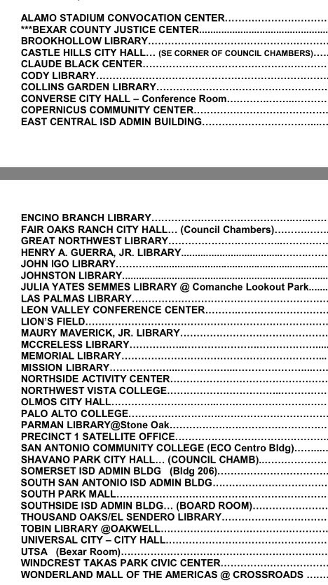 Hey Bexar County! Take a peek at these early voting locations. There is one close to you! Make a plan to vote tomorrow: 8 am - 6 pm.