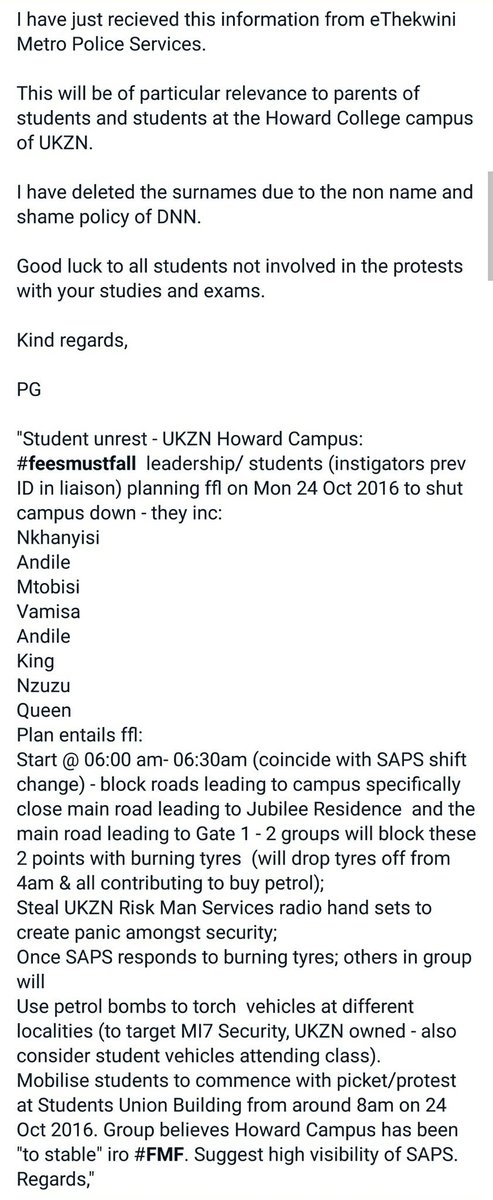 #FeesMustFall thugs at #UKZN are planning more violence tomorrow. Watch them cry when the cops treat them like the criminals they are.