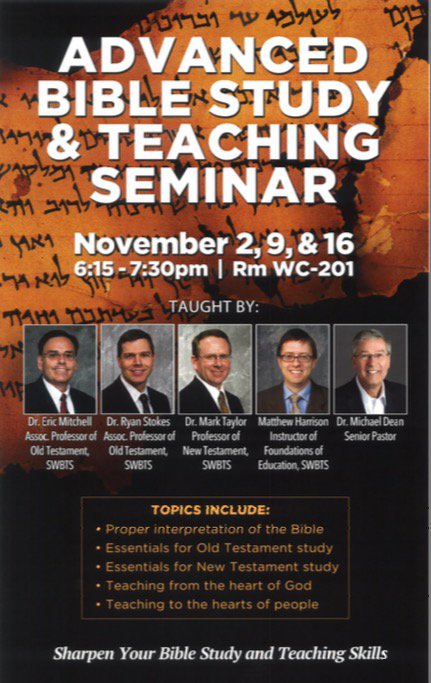 PastorMikeDean's tweet photo. Are you interested in taking your Bible study and teaching skills to the next level? Join us for this @TravisAvenueBC. https://t.co/Yc7iO444KD