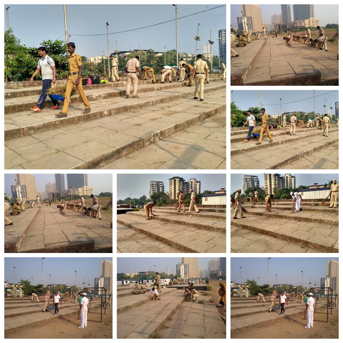 ThaneCityPolice's tweet photo. 'स्वच्छ शहर, ठाणे शहर' - An initiative by Thane Police Commissionerate along with students,parents &amp; senior citizens at Saket Police Ground https://t.co/h0vPMWFvBp