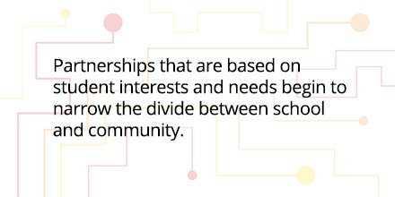 Partnerships that are based on #student interests &amp; needs begin to narrow the divide between school &amp; community. ow.ly/t0Fr304QipF
