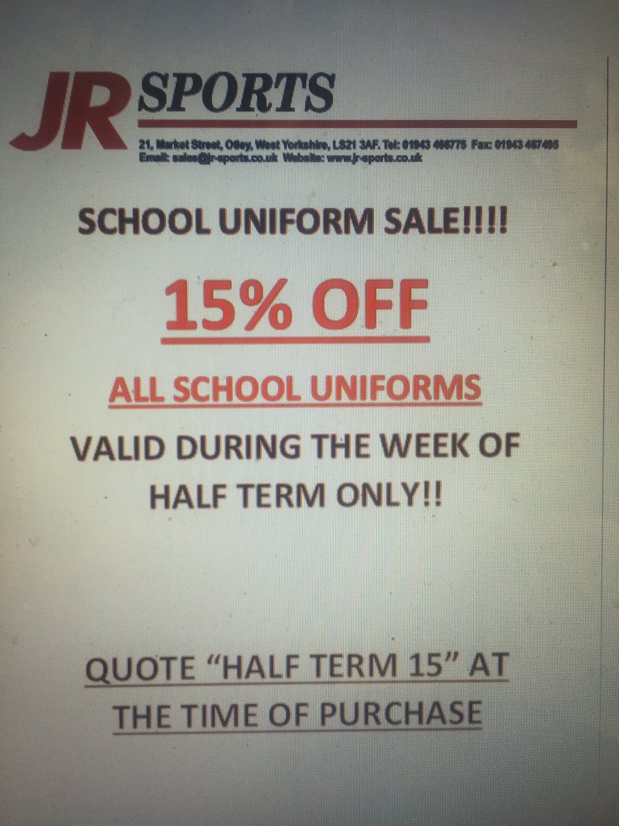 sales_jrsports's tweet photo. SCHOOL UNIFORM SALE!!! @StMarysMenston @PrinceHenrysGS @stjosephsotley @AllSaintsOtley @annkierans https://t.co/CdfFf3Uxcf