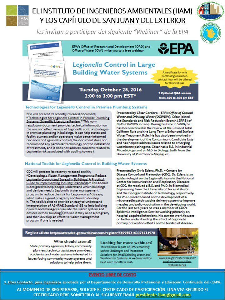 iiampr's tweet photo. El próximo Martes participa del Webinar sobre Control de Legionella con 1.0 horas contacto técnias para ingenieros del @TWITCIAPR . https://t.co/3Ums2QRpSF