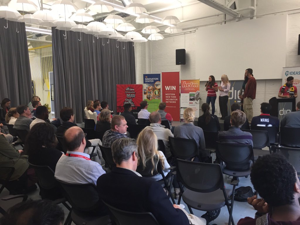 natebenson's tweet image. Back @DigBuffalo for the pitches of #swbuffalo. Everyone looks a bit tired. 54hrs of near constant work will do that. 
#InnovateWNY @wgrz