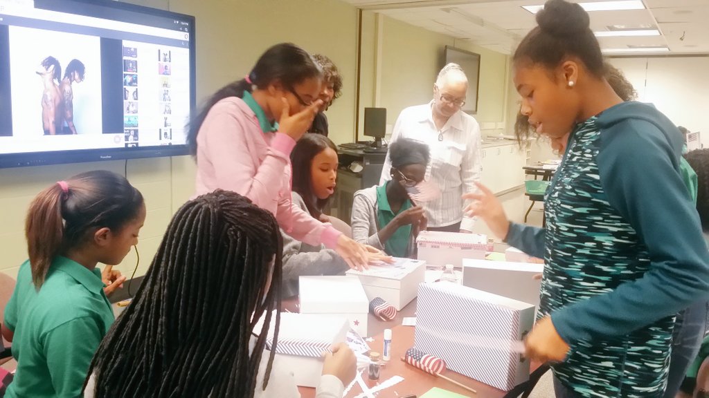 ruby_hemphill's tweet image. Great day with Girl STEAM Academy working on  shoebox project; Honoring our Sheros.  Learning the value of giving back to our community.