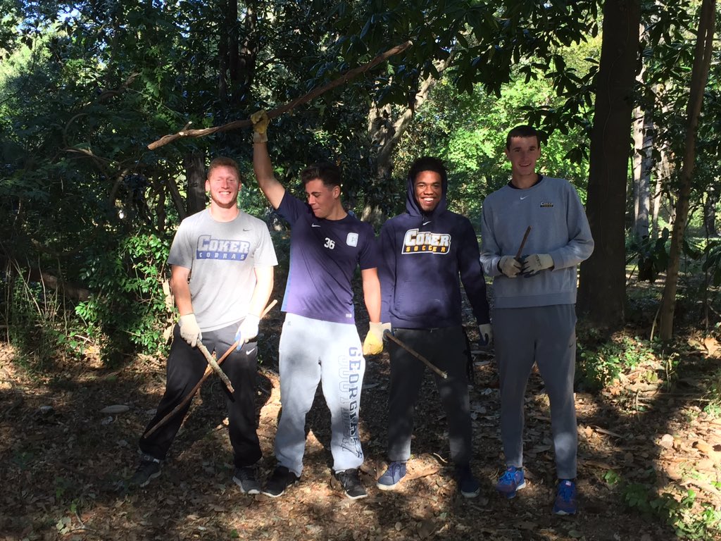 Thanks Coker men's soccer team helping clean up the grounds at Drengaelen House. Thanks guys!