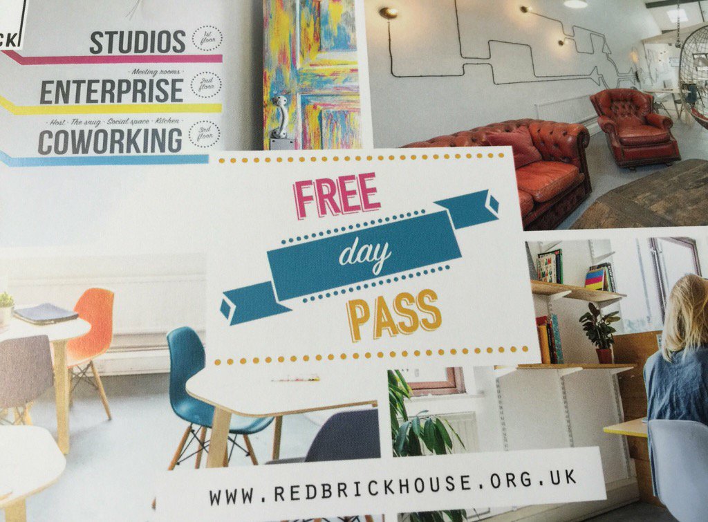 Anyone interested in joining me working from Redbrick House? If so let me &amp; you can try one of these free day passes.