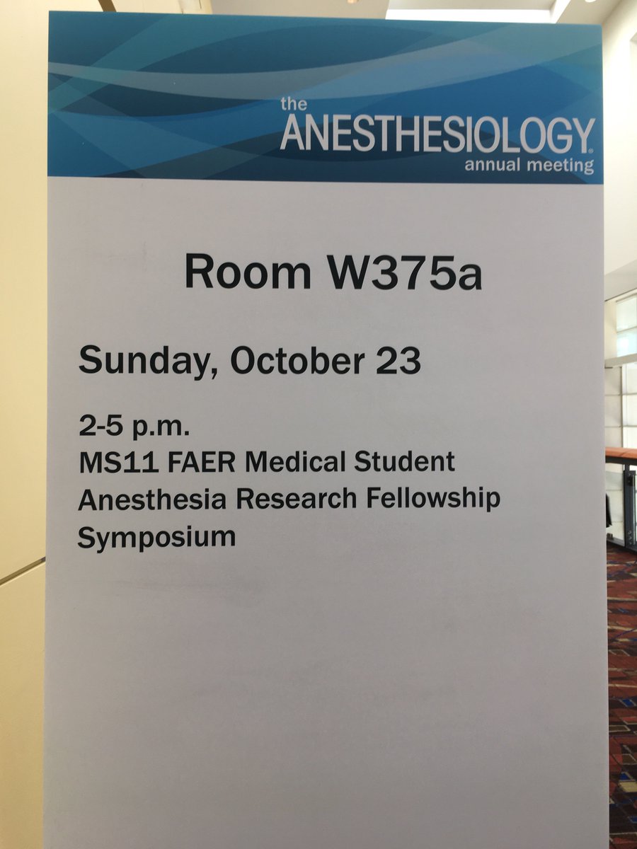 FAERanesthesia's tweet image. FAER Medical Student Anesthesia Research Fellowship Symposium -- going on now! Room 375a #FAERanesthesia #anes16