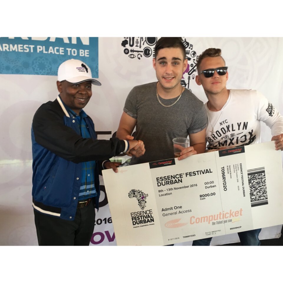 ShimzMashimane's tweet photo. Our biggest winner for the day Sheldon Botha (Middle) with @dbntourism head Mr Philip Sithole !
#MoveWithEssence
#EssenceFestDBN
#DurbanDay https://t.co/0xzzlO7Acn