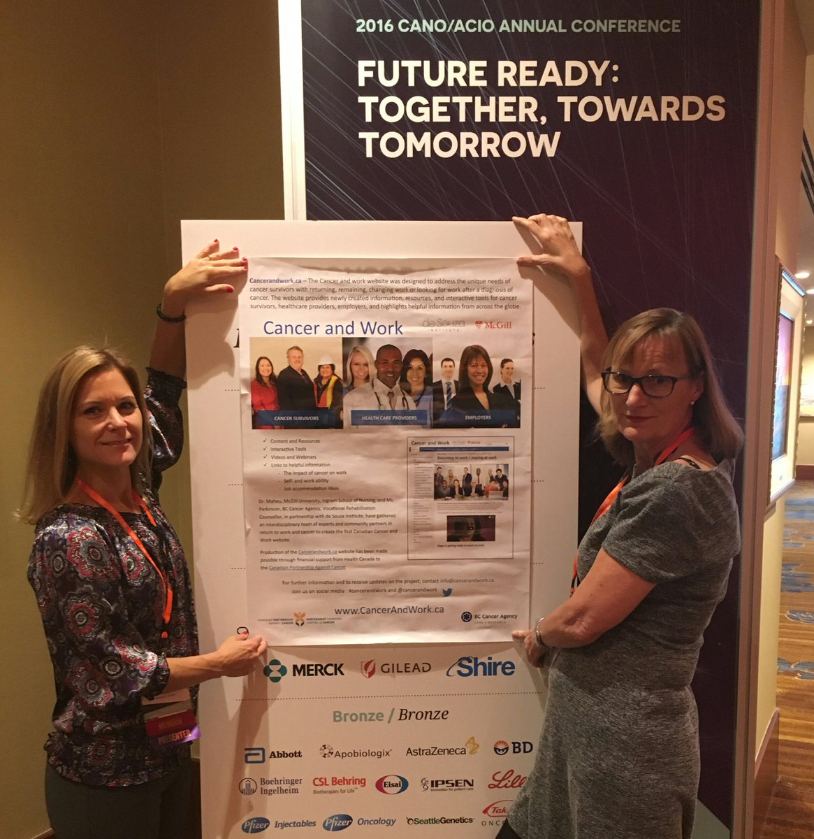 cancerandwork's tweet image. @christinemaheu1 &amp;amp; Maureen Parkinson attend @CANO_ACIO annual conference in Calgary, AB sharing the new #cancerAndWork website #cancer #work