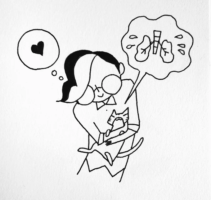 quick doodle of my current condition: happy to have a kitten w roommates now but sad for my newly discovered asthma cat allergies :c 