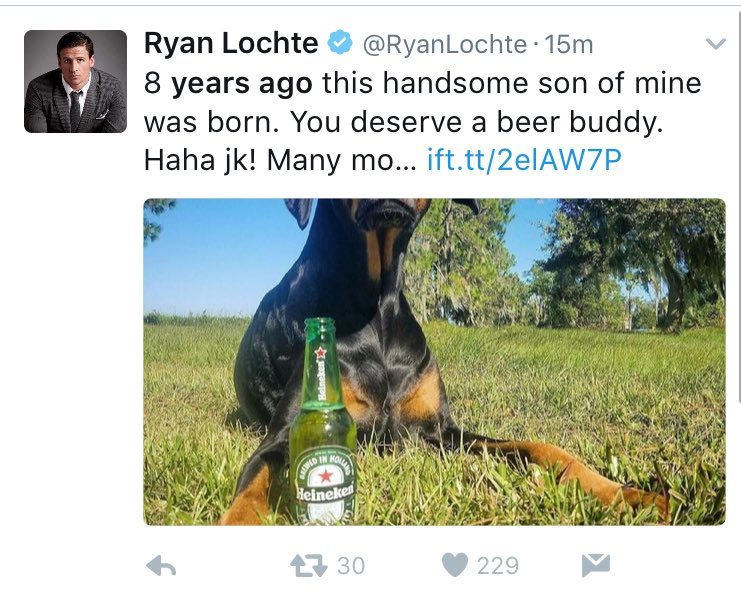 wholegrainne's tweet image. how old is Ryan Lochte's dog