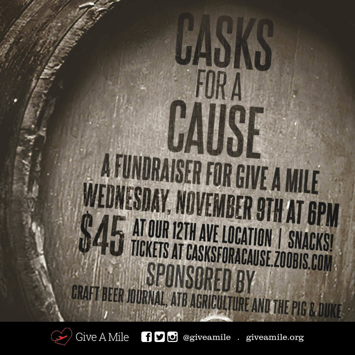 giveamile's tweet photo. Fourteen breweries are all providing special casks for @Casks4aCauseYYC! https://t.co/6a6y1fllN8 #yyc #yycevents #ABBeer #drinklocal https://t.co/qmV5PxzALD