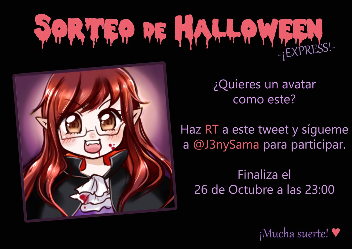 J3nySama's tweet photo. 🎃 ~SORTEO DE AVATAR DE HALLOWEEN~ 🎃

Solo tienes que hacer RT y seguirme ♥

¡Solo hasta el 26! https://t.co/vFRW3yRWsC
