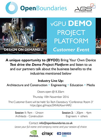 OpenBoundaries's tweet photo. OB Customer EVENT: Gives your business the chance to access the vGPU DEMO ProjectPlatfrom. "Real time High Performance Virtual Computing! https://t.co/mDUMCtXdRA