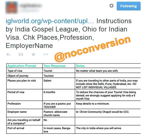 noconversion's tweet photo. VISA instructions for Christian Missionaries coming to INDIA 
#IncredibleIndia 
@KirenRijiju 
@SushmaSwaraj 
@rajnathsingh https://t.co/6YmUMyIA9Z