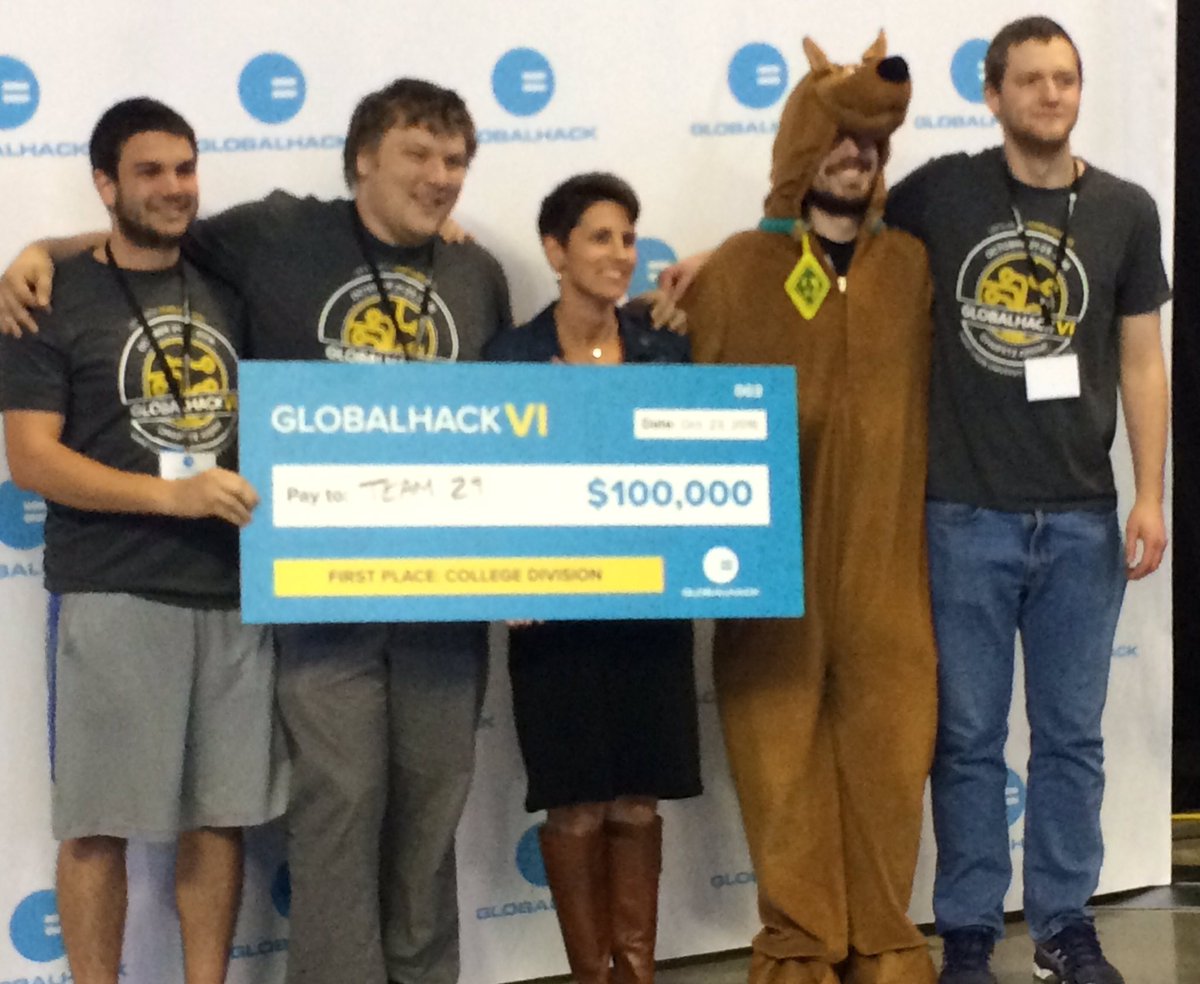 stpatrickcenter's tweet photo. Here they are! Congrats to pro, college & youth winners of @globalhackHQ VI! #Samaritan #ScoobyDoIt #SmartCookies #hackingforgood https://t.co/C7tYQM6NXf