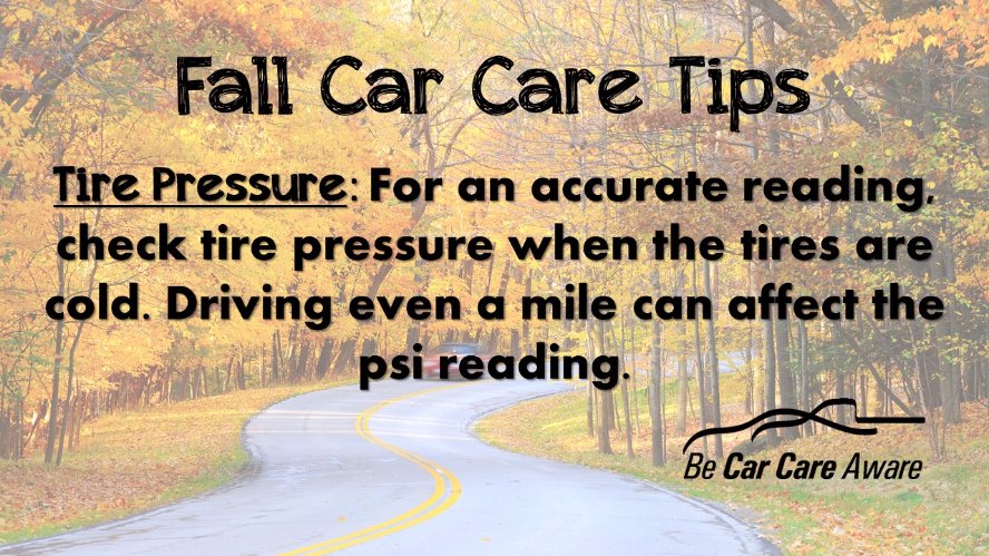 Tire pressure gets overlooked. Make sure to keep an eye on your psi! #FallCarCare #ServiceSunday