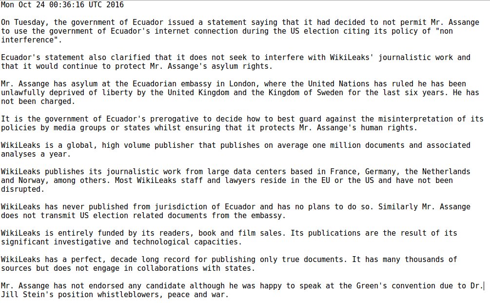 Wikileaks Provides Status Update On Julian Assange And The 