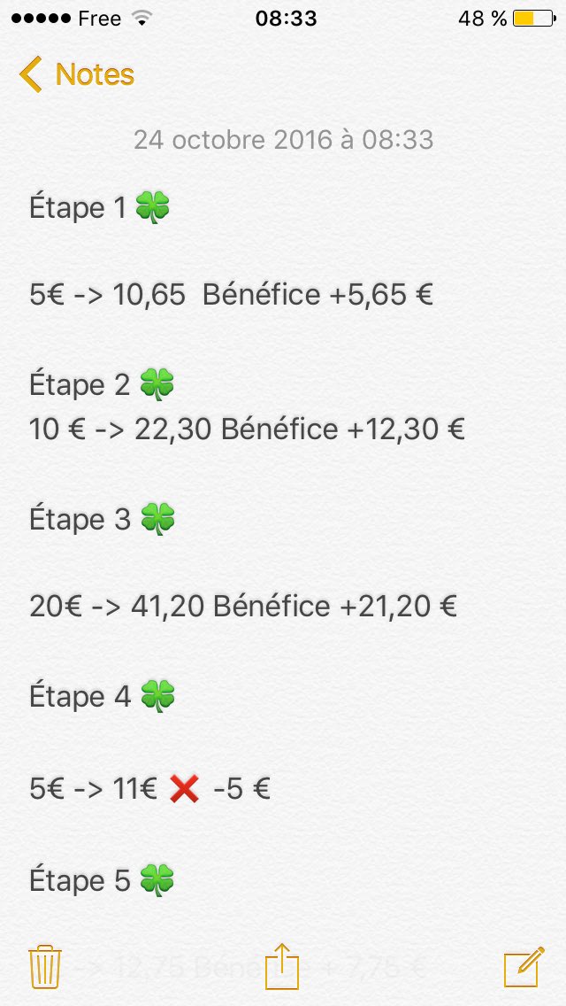 FullFullBet's tweet image. Bilan de la deuxième montante.
Départ : 5€
Fin : 46,9€ 
#ParionsSport #TeamParieur
