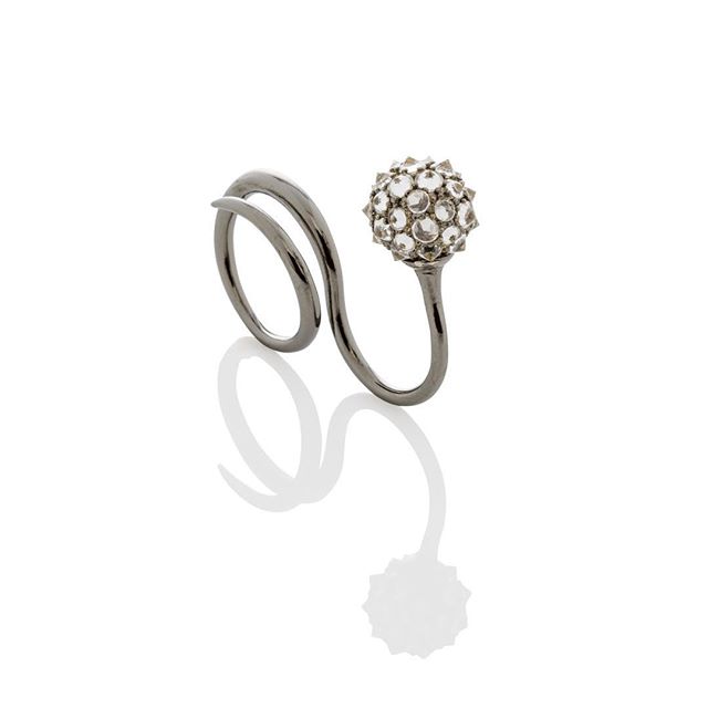 AmandaPearly's tweet photo. Everyone's favorite #DoubleFingerRing - our Wrap Ring with floating Stone Spiked Urchin. //. #amandapearl #madeinnyc https://t.co/qHPZTOeSfK