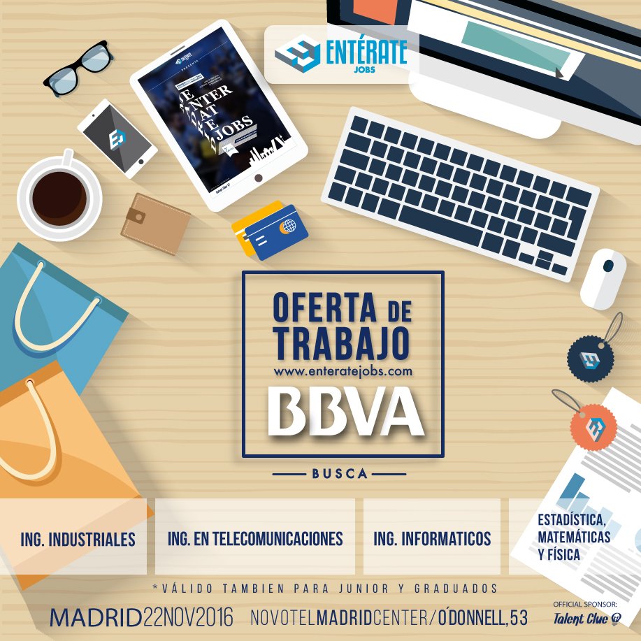 EventoEnterate's tweet photo. @bbva estará reclutando Busca talento Ingeniero.
Más de 120 entrevistas de trabajo. Madrid, 22/nov/2016
Inscríbete-> https://t.co/oQwypQPElm https://t.co/epeUcQMzLp