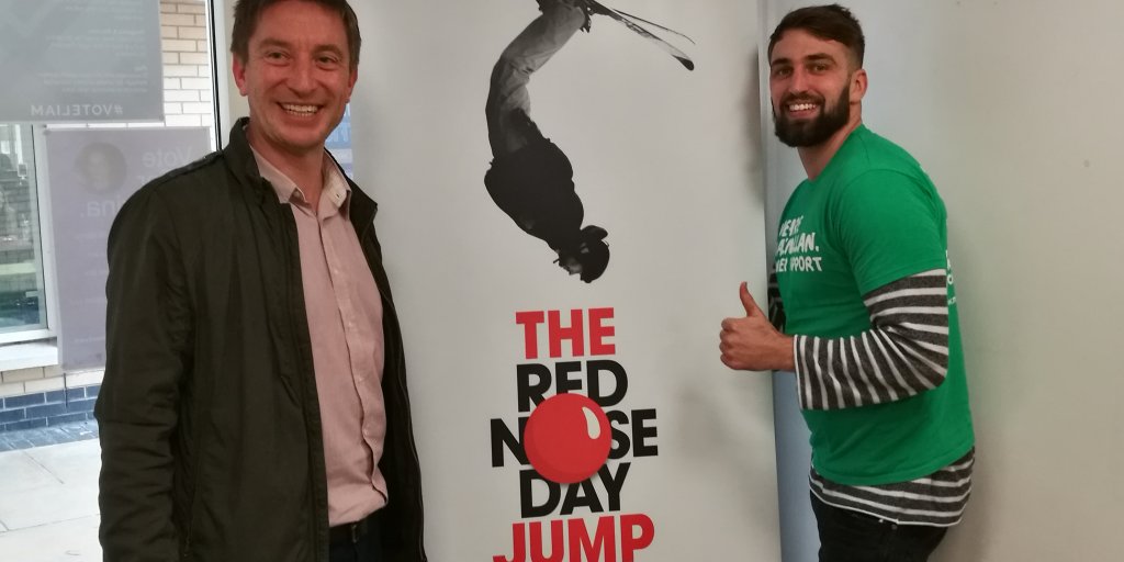 OutToPlayApp's tweet photo. 100+ #UoG #TeamGlos up for #RedNoseJump! Costumed ski, board, bungee jump &amp; après party: https://t.co/u19AD0lNmk. https://t.co/0pTTxQyXY0