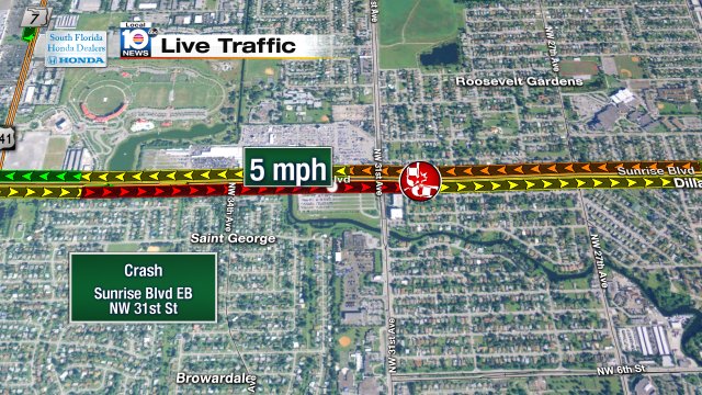 Crash on Sunrise Blvd EB at NW 31st St #traffic https://t.co/LxZ6NQUYzL