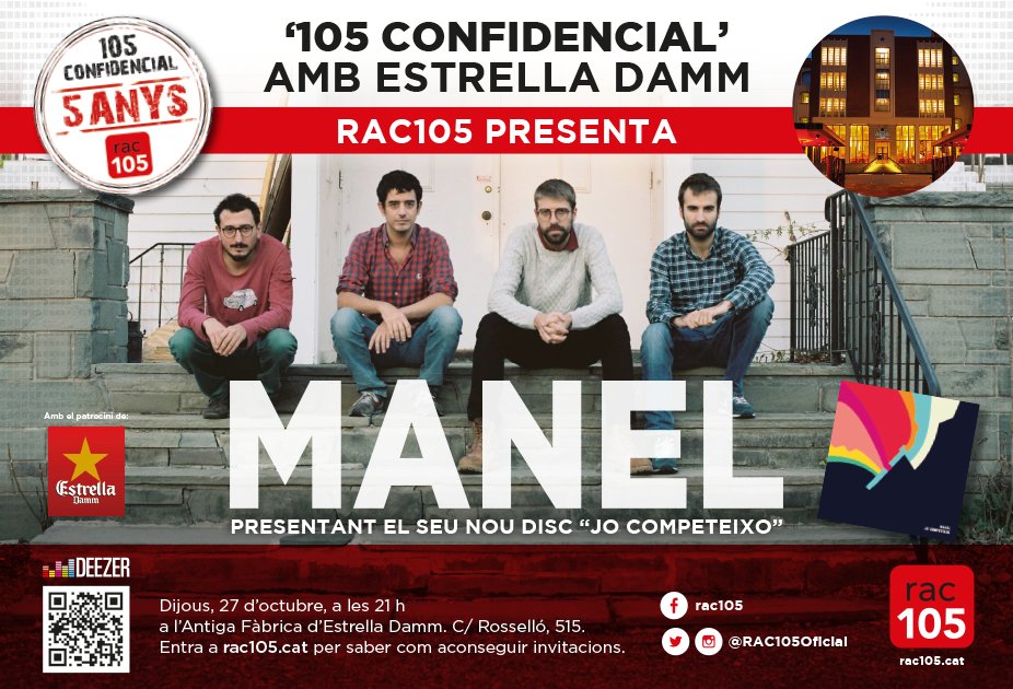 Sortegem les últimes 8 entrades dobles per veure <a href="/GrupManel/">Manel</a> el 27/10 a l'Antiga Fàbrica @estrelladammcat entre tots els seguidors que feu RT