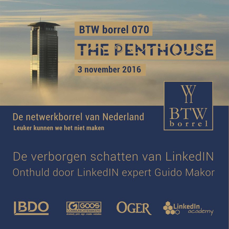 GNO Business Netwerk nodigt u uit voor de BTW borrel 070  met workshop van <a href="/computaal/">Guido Makor</a> <a href="/LinkedInCursus/">LinkedIn Academy</a> #btwborrel070
gnobusinessnetwerk.nl/?t=BTW-borrel-…