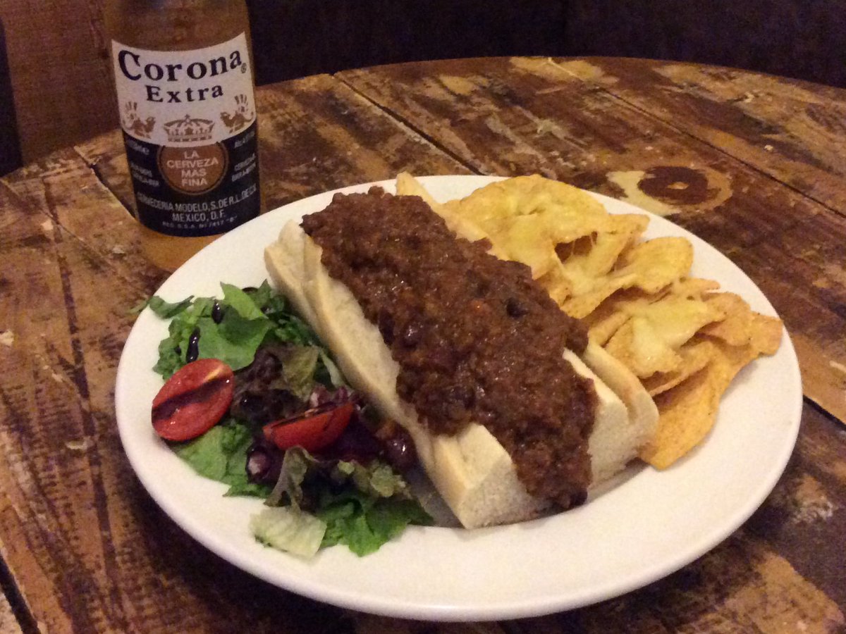 Chilli dog served with cheesy nachos on our specials menu this week