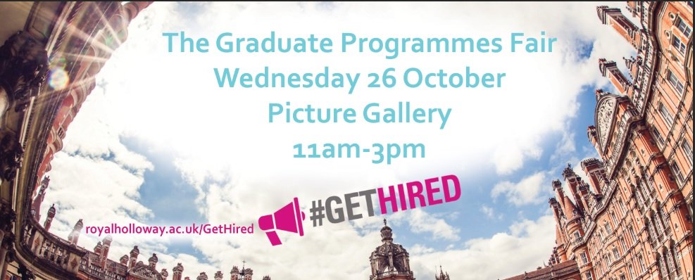 RHCareers's tweet image. The Graduate Programmes Fair is on Wednesday from 11am-3pm in the Picture Gallery. Not to be missed. #GetHired