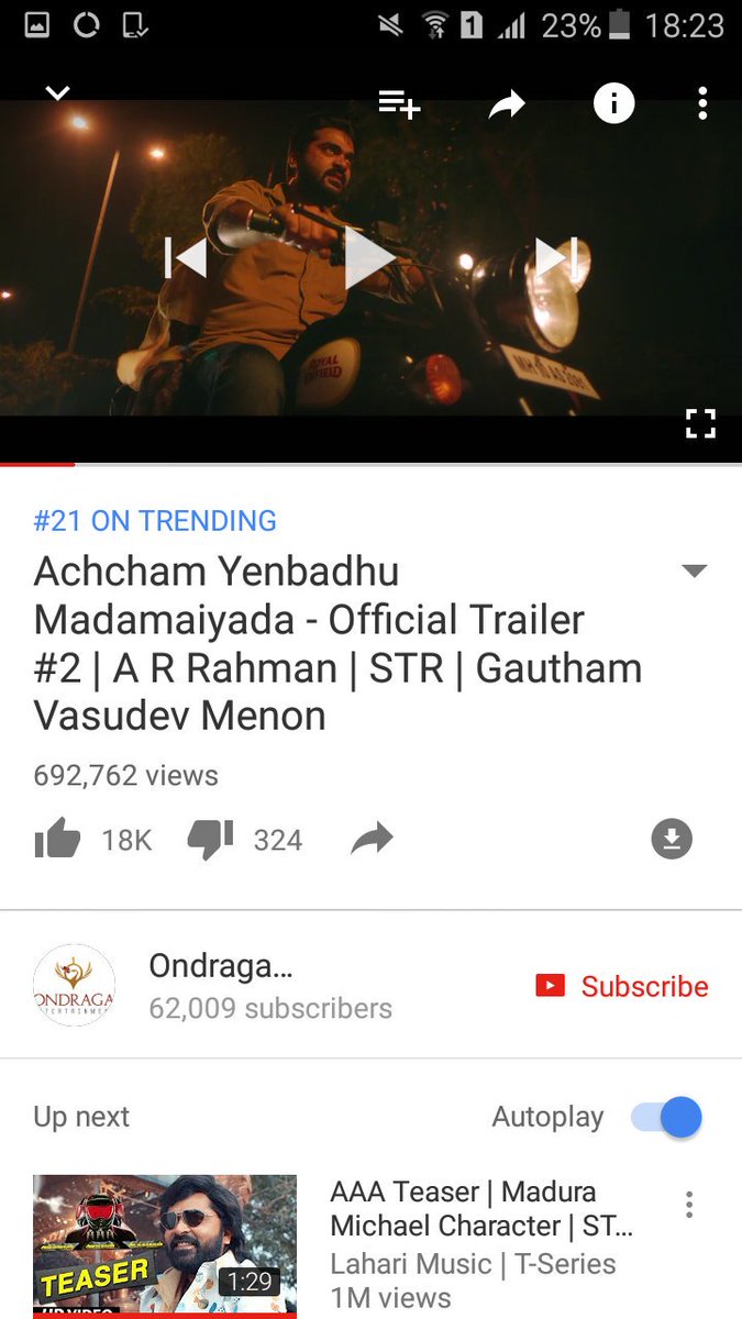 simbustr3's tweet photo. Trending #21 on @YouTube @iam_str @mohan_manjima @menongautham @dancersatz #AYMTrailer #AYMNovember2016 #AYM https://t.co/Rw88oxBP5q