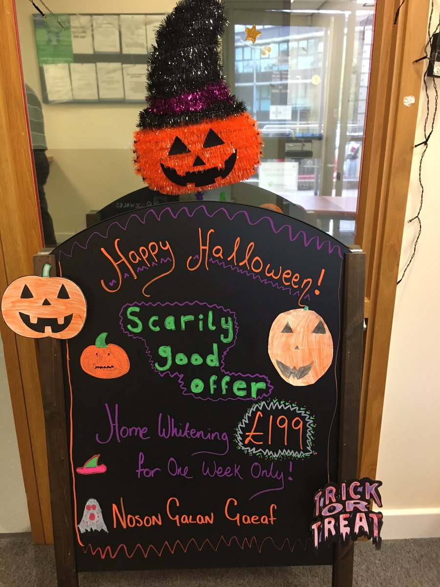 udcwales's tweet photo. We've had a busy morning decorating our practice ready for Halloween! Our home whitening offer of £199 now on for one week only!!! https://t.co/pd2tUEfpYT