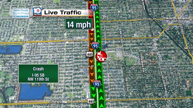 Crash on I-95 SB at NW 119th St #traffic #miami https://t.co/08M8XF9LjE