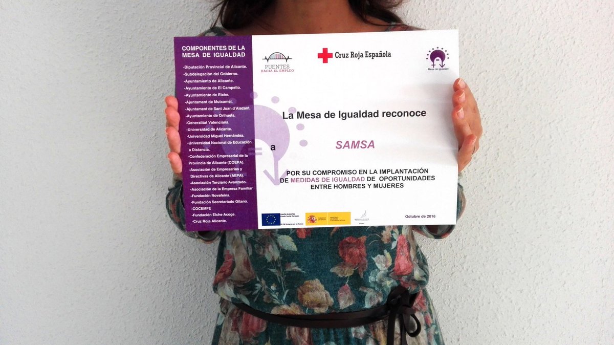 Queremos compartir con todas las personas que forman parte de #Samsa este reconocimiento de Cruz Roja Alicante (@CRAlicante) ¡#Gracias!