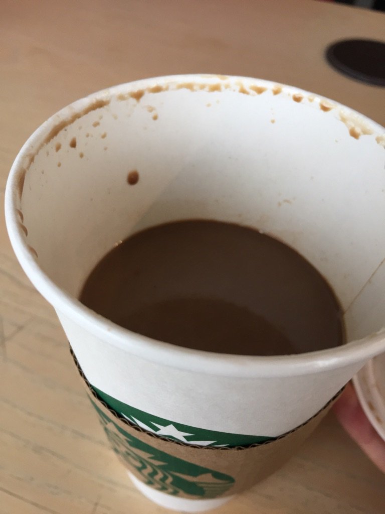 H_Linville's tweet image. When your grande mocha from @Starbucks comes half-full. Glad I paid $5.25 for this. #angry #mondaymorningproblems
